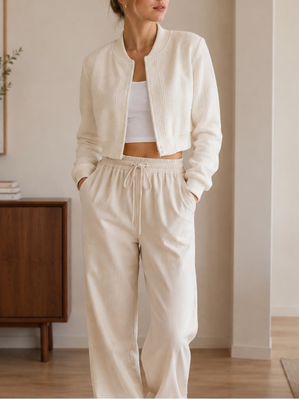 NTW Jason Wu Ivory Tweed Cropped Bomber Jacket